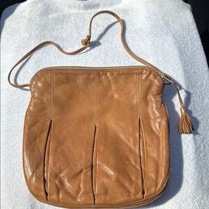 LISETTE Tan Shoulder Bag with Tassel and Pleats